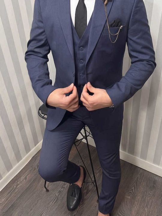 Men's Suit with Vest Slim Fit Blue