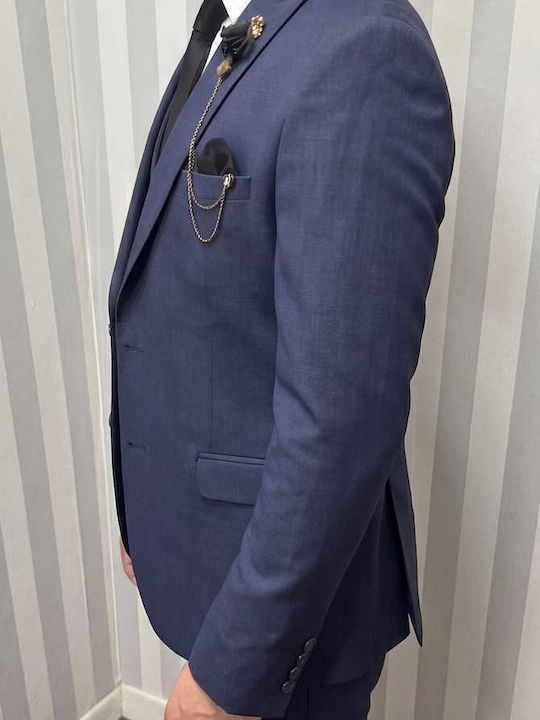 Men's Suit with Vest Slim Fit Blue