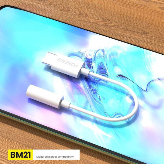 Foneng Конвертор USB-C мъжки към 3.5mm женски Бял 1бр BM21
