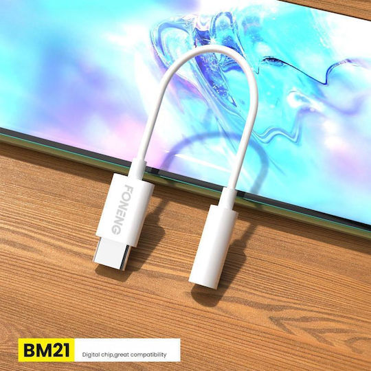 Foneng Конвертор USB-C мъжки към 3.5mm женски Бял 1бр BM21