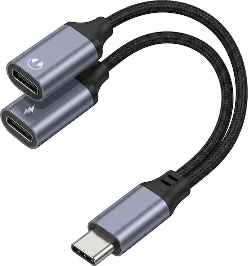 Bluestar Usb Adapter Aux 2-in-1 Typ C Männlich Zu Typ C Weiblich Typ C Weiblich Blue Star Schwarzer Dac Ladegerät Bis Zu 25w