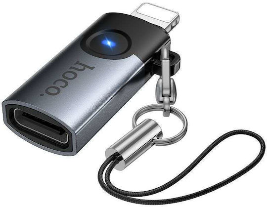 Lightning Male to USB-C Female Converter Gray
