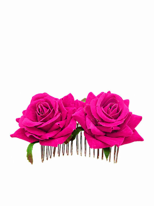 Flori Duble Pentru Păr Trandafiri Pieptene Fucsia "twin Roses"