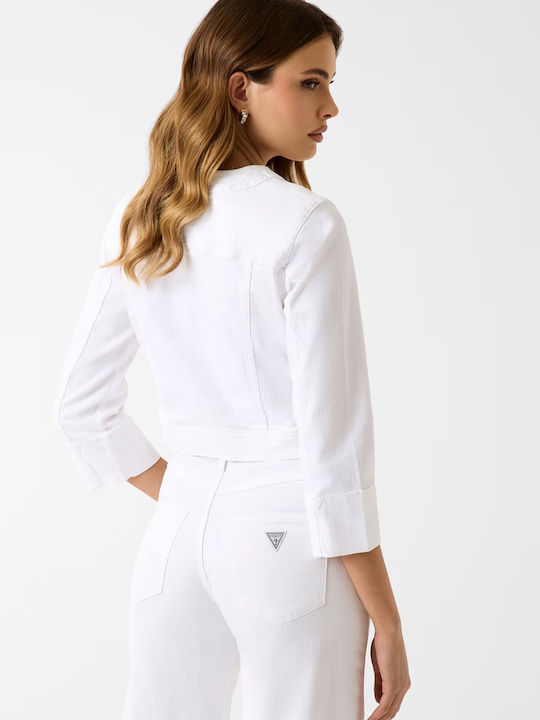 Kurze Damen Jean Jacke Weiß