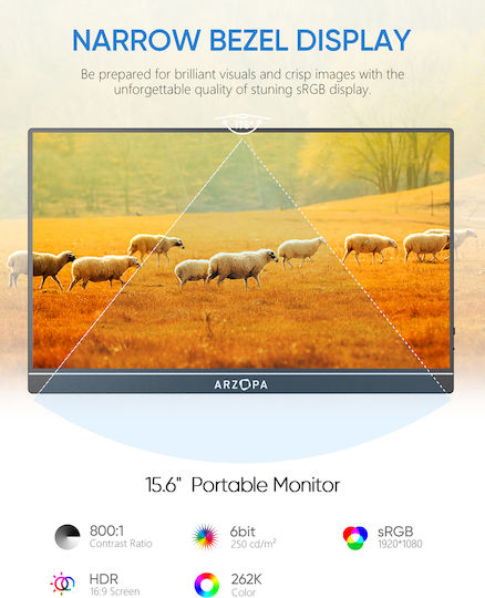 Arzopa A1 Gamut IPS HDR Φορητό Monitor 15.6" FHD 1920x1080