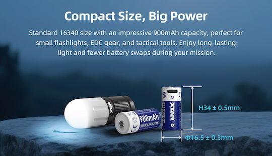 XTAR Επαναφορτιζόμενη Μπαταρία 16340 Li-ion 900mAh 3.7V