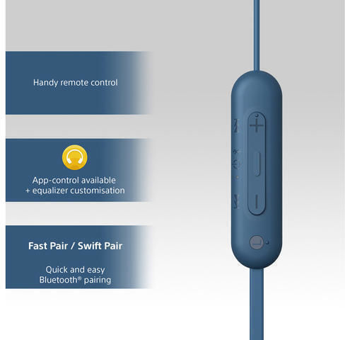 Sony WI-C100 In-Ear Bluetooth-Freisprecheinrichtung Kopfhörer mit Schweißresistenz Blau