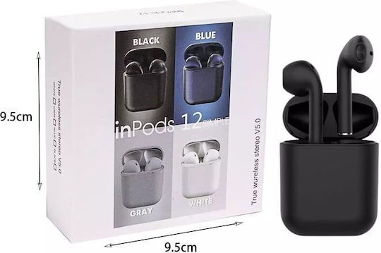 inPods 12 Earbud Bluetooth Handsfree Earphones with Sweat Resistance and Charging Case Black