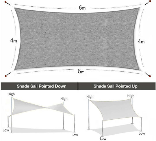 Dalimond Rectangular Grey Shade Sail With Hoop 4x6m 180gr/m²