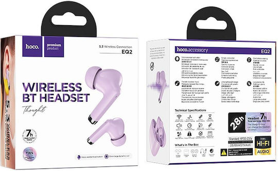 Hoco EQ2 In-ear Bluetooth Handsfree Ακουστικά με Θήκη Φόρτισης Μωβ