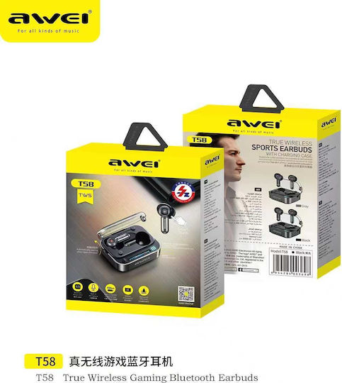 Awei T58 In-ear Bluetooth Handsfree Ακουστικά με Θήκη Φόρτισης Μαύρα