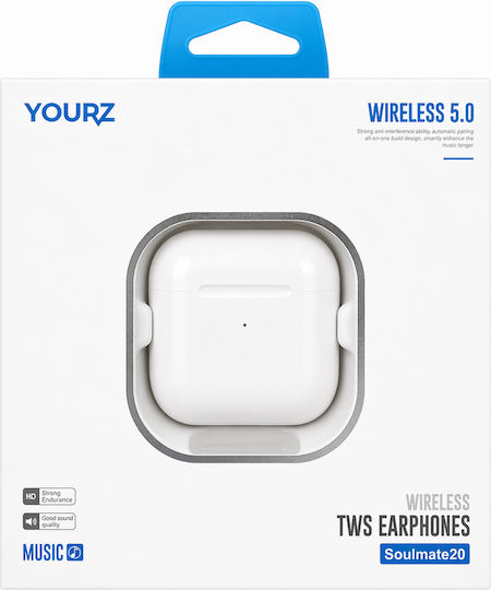 YOURZ Minibuds Bluetooth Handsfree Căști cu Rezistență la Transpirație și Carcasă de Încărcare Alb