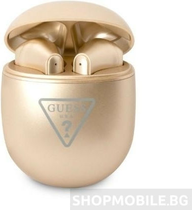 Guess Triangle Logo Earbud Bluetooth хендсфри Слушалки с Кутийка за Зареждане Златист