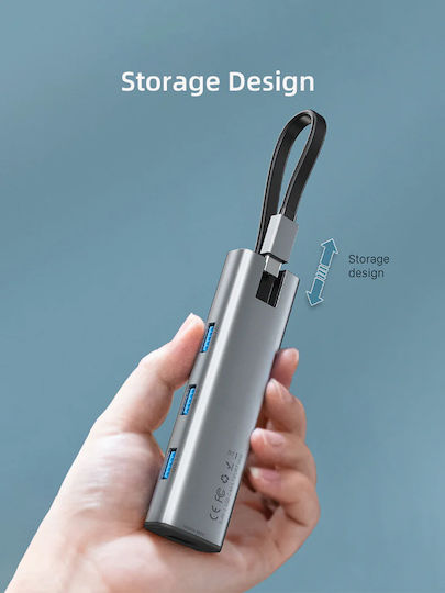 Cabletime USB-Hub 4 Anschlüsse mit USB-C Verbindung Grau