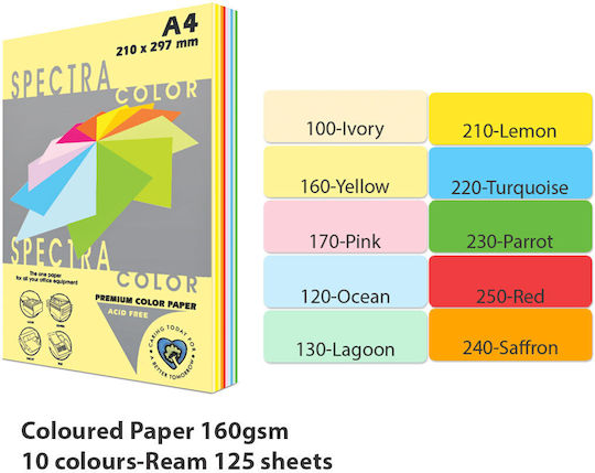Spectra Color Χαρτί Εκτύπωσης A4 160gr/m² 125 φύλλα Πολύχρωμο