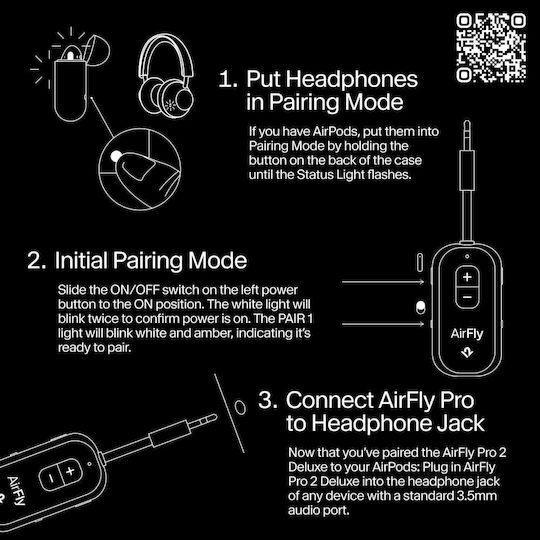 Twelve South Bluetooth Audio Adapter 3.5mm Jack Plug Model Airfly Pro 2 White Transparent