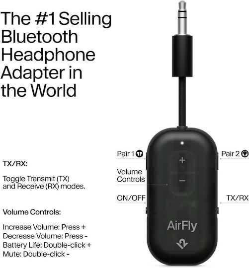 Twelve South Bluetooth Audio Adapter 3.5mm Jack Plug Model Airfly Pro 2 Transparent Black