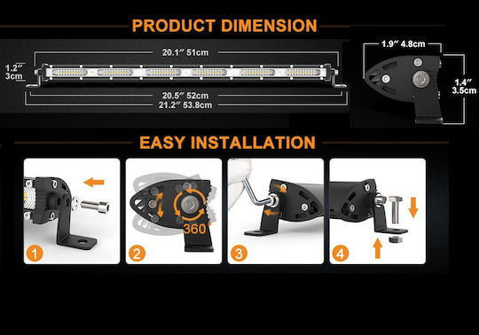 Фарове за кола с форма на лента LED Mitsubishi Вземане 10 - 30V 54W 51см с Бял осветление 1бр