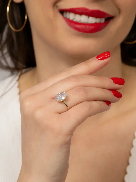 Single Stone Ring From 14K Gold With Zircon
