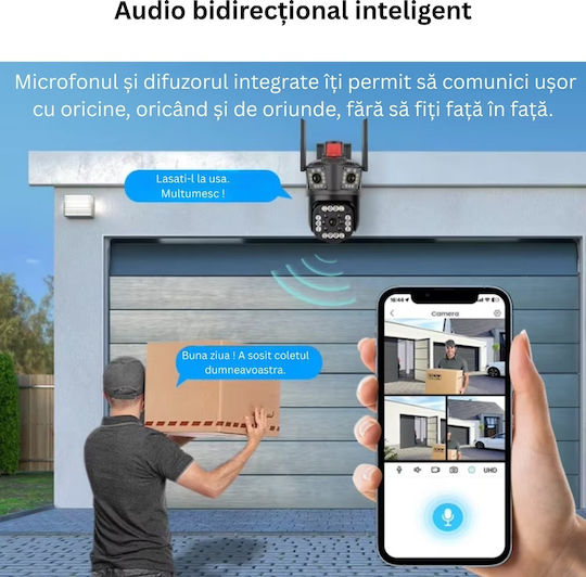 IP Cameră de Supraveghere Triple 4G 9MP Impermeabilă cu Comunicare Bidirecțională