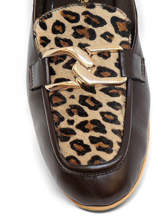 Leather Mules with Heel in Brown Colour