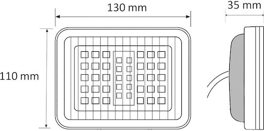Led Фенер За Мъгла За Товарни Автомобили Червен 12v 24v E-mark 130mm X 110mm X 35mm