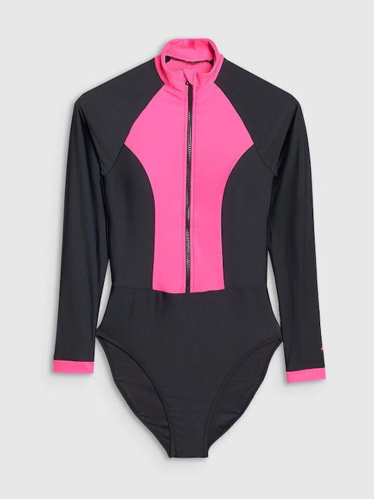 One Piece Swimsuit With Zipper Fuchsia