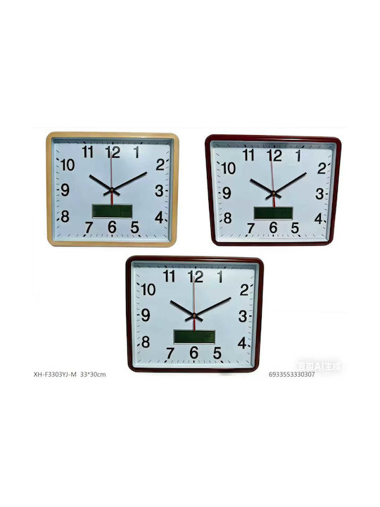 Wall Clock Plastic Brown 33x30cm