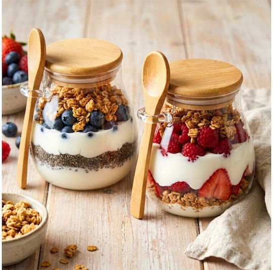 Vilde Set of 2 General Use Transparent Glass Jars with Lid 440ml 2 Pieces