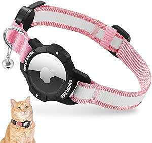 Reflektierendes Illuminiertes Katzenhalsband Airtag Halter Rosa 23-33 Cm