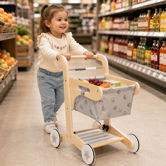 Cărucior de Supermarket din Lemn pentru 1+ Ani