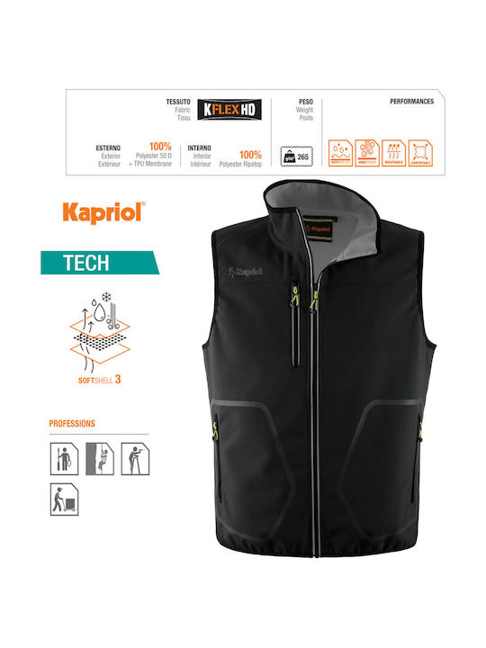 Kapriol Tech Men's Work Vest with Reflective Tapes Softshell Black
