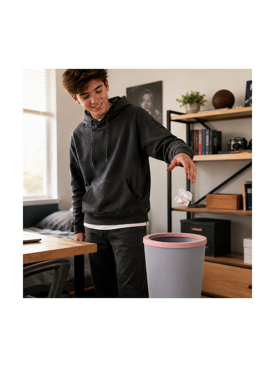 Femmit Round Plastic Office Waste Bin 12l Grey Plastic Bag Support Ring 23x27 Cm