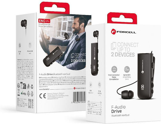 Forcell F-Audio Drive Earbud Bluetooth Handsfree Ακουστικό Πέτου με Αντοχή στον Ιδρώτα Μαύρο