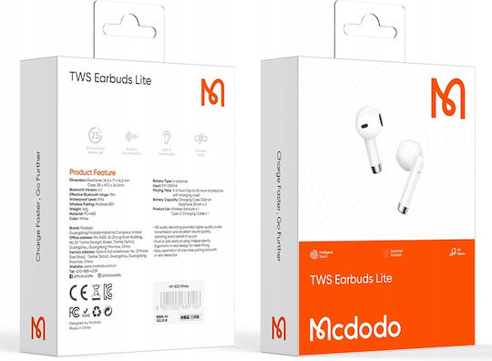 Mcdodo B01 Earbud Bluetooth хендсфри Слушалки с Кутийка за Зареждане Бял