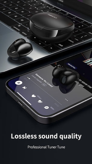 Recci Dynamic In-ear Bluetooth Handsfree Ακουστικά με Θήκη Φόρτισης Μαύρα