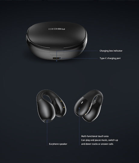 Recci Dynamic In-ear Bluetooth Handsfree Ακουστικά με Θήκη Φόρτισης Μαύρα