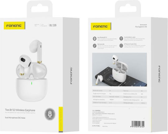Foneng BL126 Earbud Bluetooth Handsfree Căști cu Carcasă de Încărcare Alb