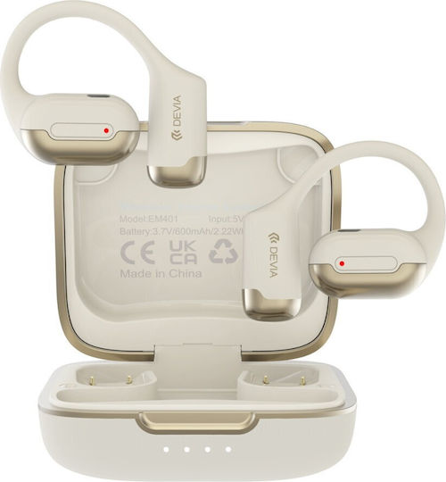 Devia OWS EM401 Pro1 Open Ear Bluetooth Handsfree Ακουστικά με Αντοχή στον Ιδρώτα και Θήκη Φόρτισης Μπεζ