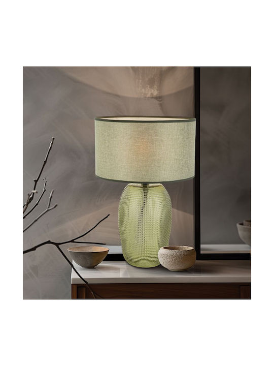 Viokef Tischlampe mit Beige Schirm und Grün Basis