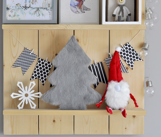 Wooden Decoration Furry Christmas Tree 30x24.5cm