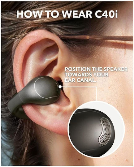 Soundcore by Anker C40i Open Ear Bluetooth Handsfree Ακουστικά με Αντοχή στον Ιδρώτα και Θήκη Φόρτισης Μαύρα