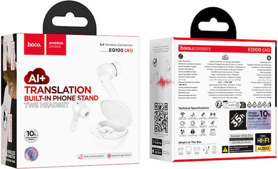 Hoco EQ34 Plus In-ear Bluetooth Handsfree Ακουστικά με Θήκη Φόρτισης Λευκά
