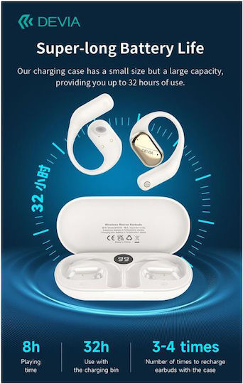 Devia EM406 OWS Lite1 Open Ear Bluetooth Handsfree Ακουστικά με Θήκη Φόρτισης Λευκά