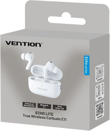 Vention Echo Lite E11 In-ear Bluetooth Handsfree Ακουστικά με Αντοχή στον Ιδρώτα και Θήκη Φόρτισης Λευκά