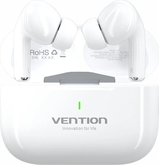 Vention Echo Lite E11 In-ear Bluetooth Handsfree Ακουστικά με Αντοχή στον Ιδρώτα και Θήκη Φόρτισης Λευκά