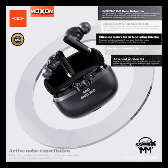 Moxom MX-TW86 In-ear Bluetooth Handsfree Ακουστικά με Θήκη Φόρτισης Μαύρα