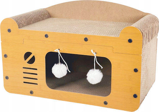 3 în 1 Căsuță pentru Pisici Zola Spațiu de Zgâriat 2 Jucării Material Hdf Carton Ondulat 56 X 27.5 X 30 Cm Maro