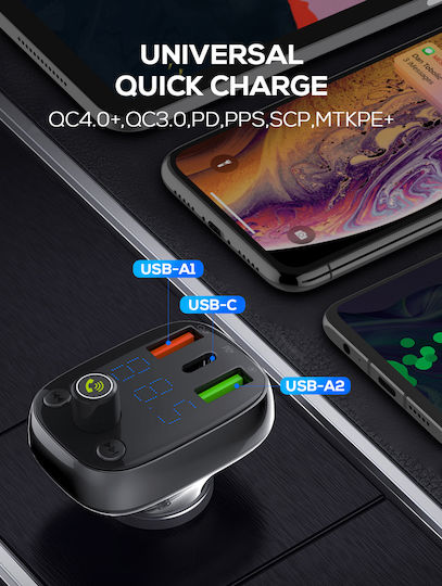 Ldnio Fm Transmitter & Φορτιστής C704q Usb-c/2x Usb 36w Bluetooth Μαύρο 5210131159965