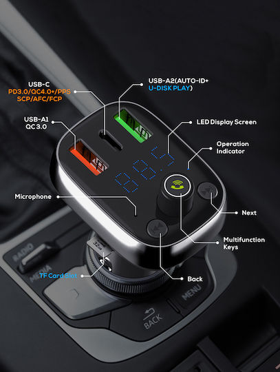 Ldnio Fm Transmitter & Φορτιστής C704q Usb-c/2x Usb 36w Bluetooth Μαύρο 5210131159965